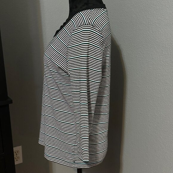 Kim Rogers Women’s XL Top Black White Striped V-Neck 100% Cotton Classic - Picture 4 of 8